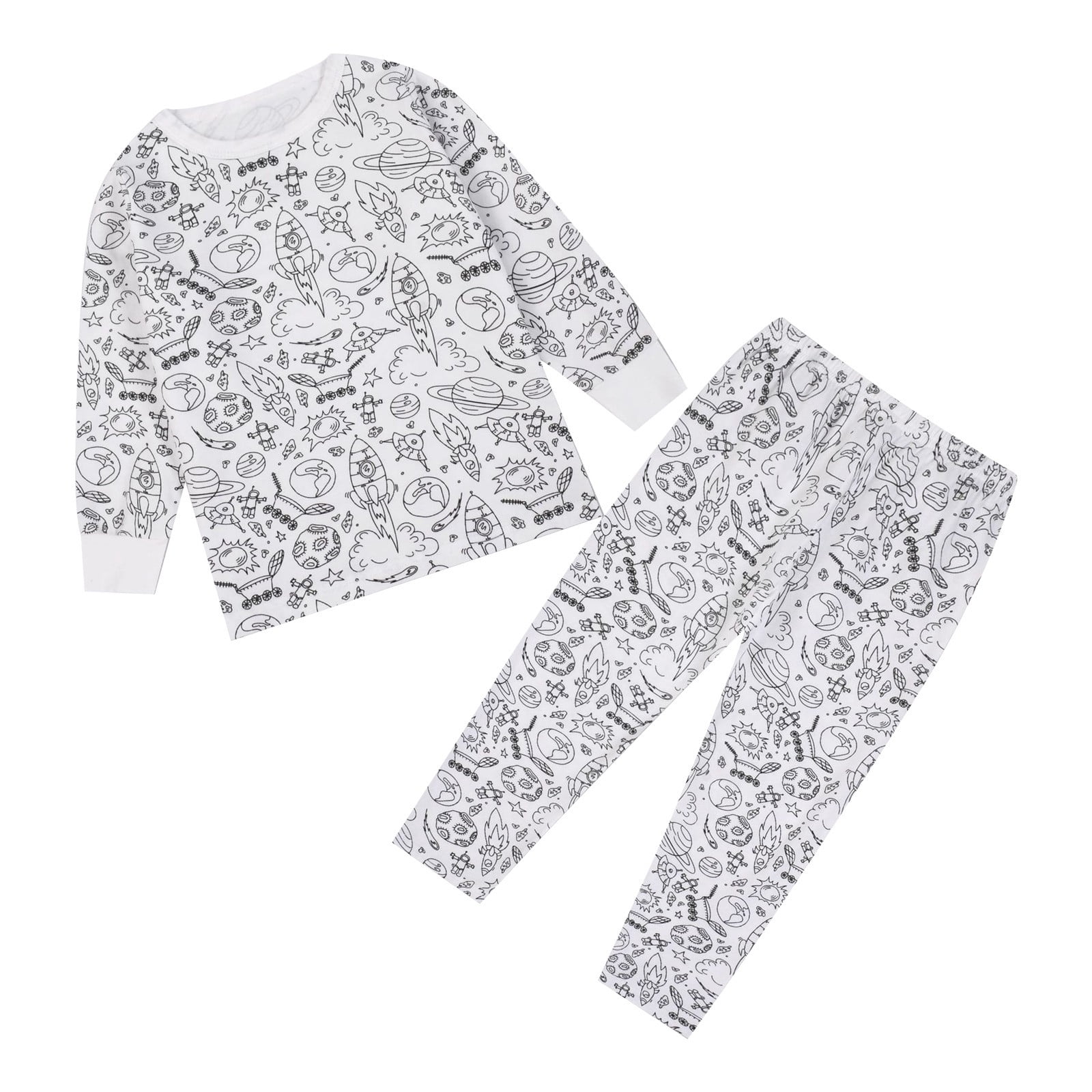 Kid DIY Hand Painted Homewear Set Colouring Pajama Sets for Boy and Girl Can Play With and Wear White 2 Years-3 Years